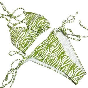 Casabaco Green White Zebra Print Women One Piece Swimsuit Size Small Brand New
